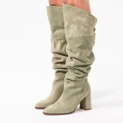 INTERIEURVANMIES X MANFIELD Groene suède hoge laarzen met hak^DAMES Laarzen