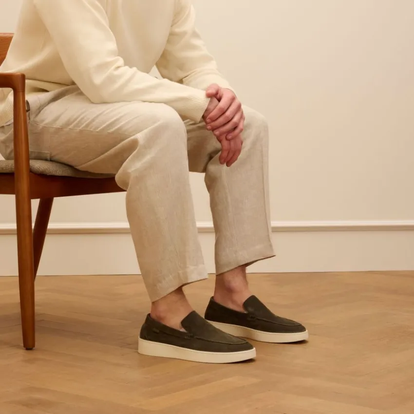 Manfield Groene suède loafers^Heren Loafers