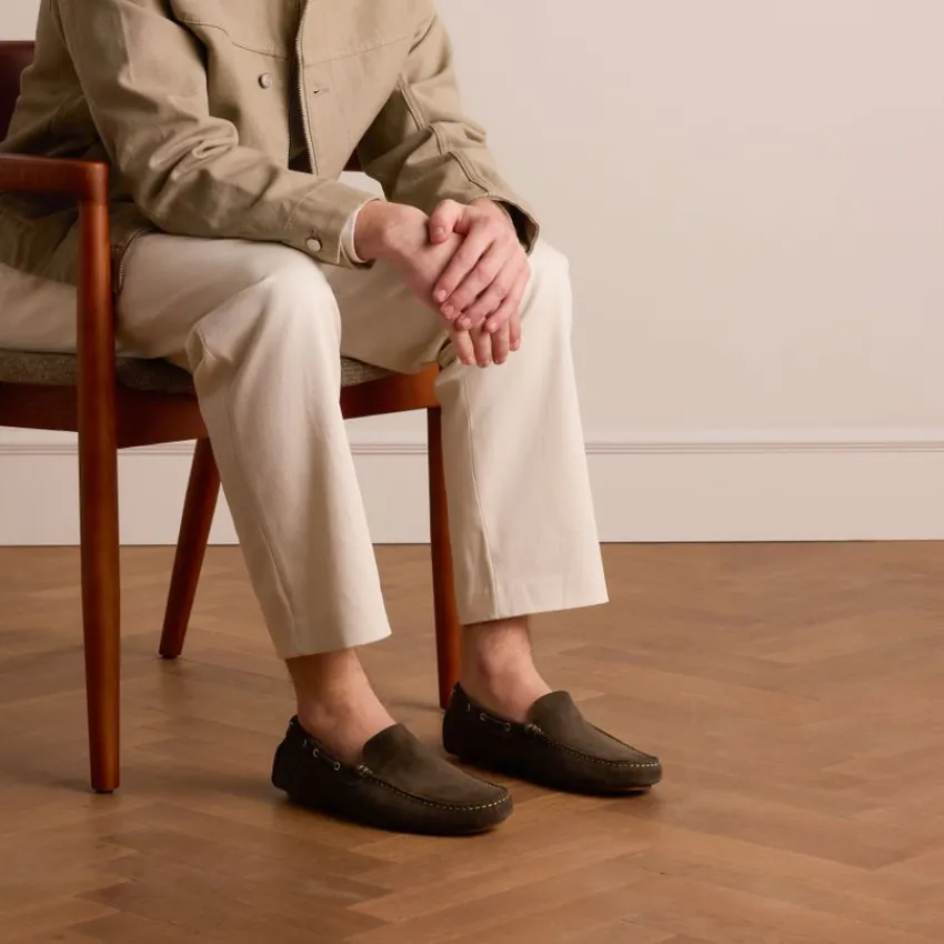 Manfield Groene suède loafers^Heren Loafers