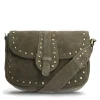 Manfield Groene suède schoudertas met gouden studs^ Schoudertassen