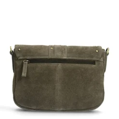 Manfield Groene suède schoudertas met gouden studs^ Schoudertassen