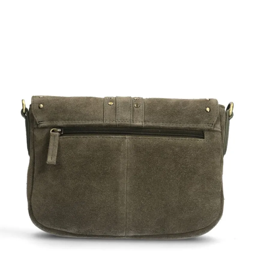 Manfield Groene suède schoudertas met gouden studs^ Schoudertassen