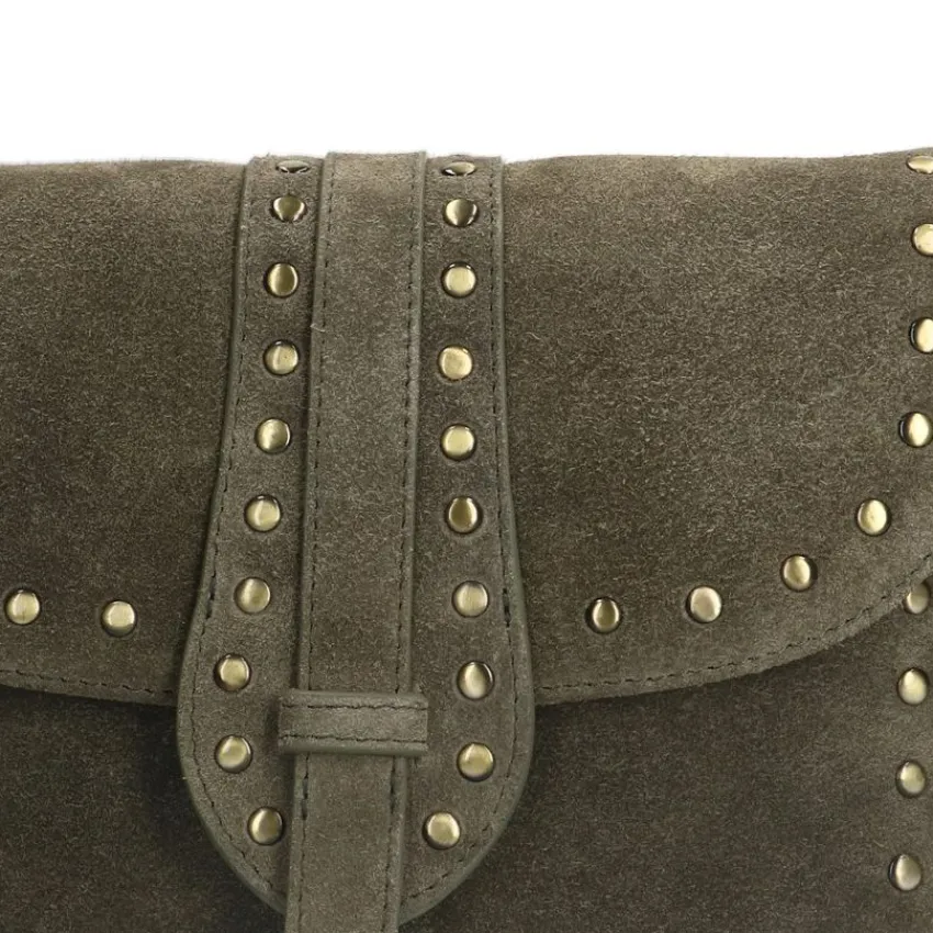 Manfield Groene suède schoudertas met gouden studs^ Schoudertassen