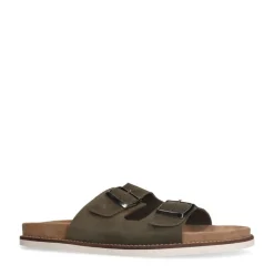 Manfield Groene suède slippers^Heren Slippers & Sandalen