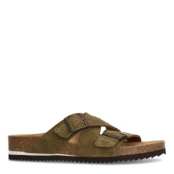 Manfield Groene suède slippers^Heren Slippers & Sandalen