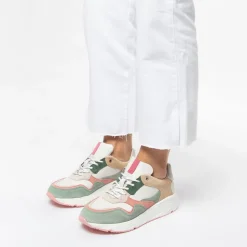 Manfield Groene suède sneakers met pasteltinten^DAMES Sneakers