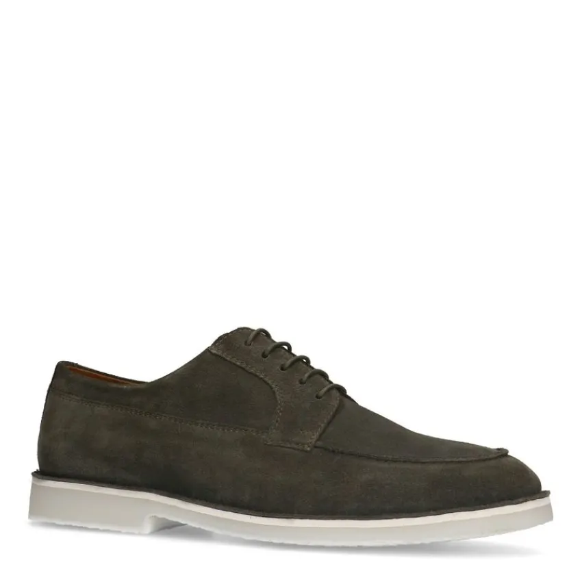 Manfield Groene suède veterschoenen^Heren Veterschoenen