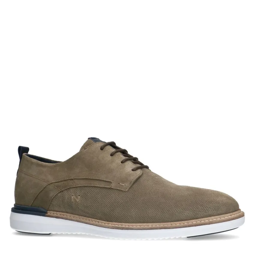 No Stress Khaki suède veterschoenen^Heren Veterschoenen