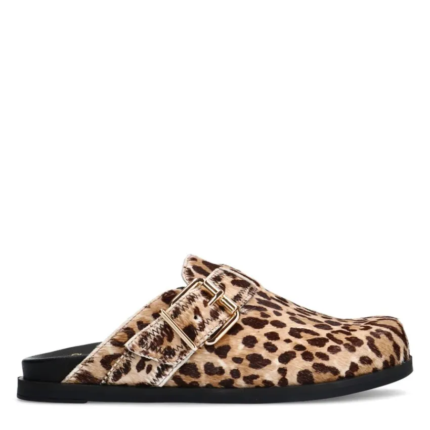 Manfield Leopard clogs met ponyhair^DAMES Loafers