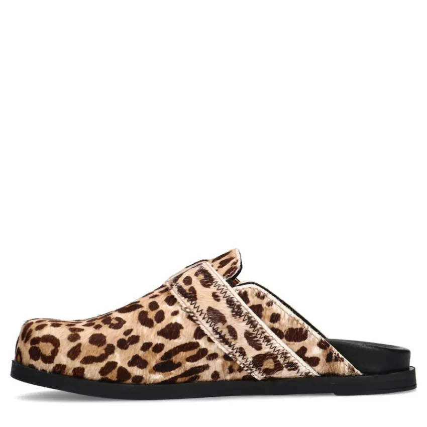 Manfield Leopard clogs met ponyhair^DAMES Loafers