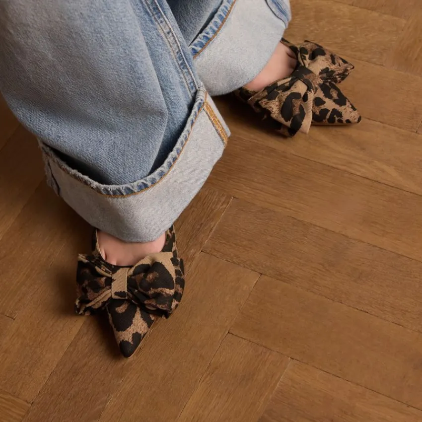 Manfield Leopard slingbacks met strik^DAMES Pumps|Slingbacks