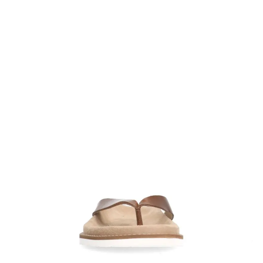 Manfield Leren cognac slippers^Heren Slippers & Sandalen