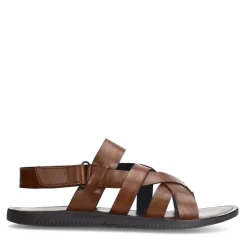 Manfield Leren gevlochten cognac slippers^Heren Slippers & Sandalen