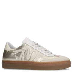 Manfield Leren gouden sneakers met suède details^DAMES Sneakers