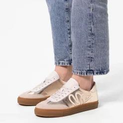 Manfield Leren gouden sneakers met suède details^DAMES Sneakers
