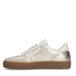 Manfield Leren gouden sneakers met suède details^DAMES Sneakers