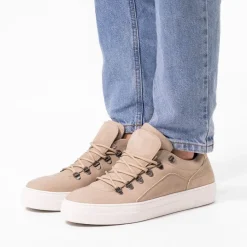 Manfield Licht grijze nubuck sneakers^Heren Sneakers