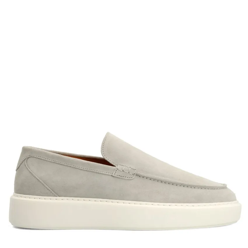 Manfield Licht grijze suède loafers^Heren Loafers