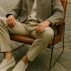 Manfield Licht grijze suède loafers^Heren Loafers