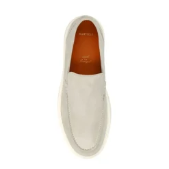 Manfield Licht grijze suède loafers^Heren Loafers