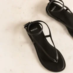 Manfield X Jolielot - Zwarte leren sandalen^DAMES Sandalen