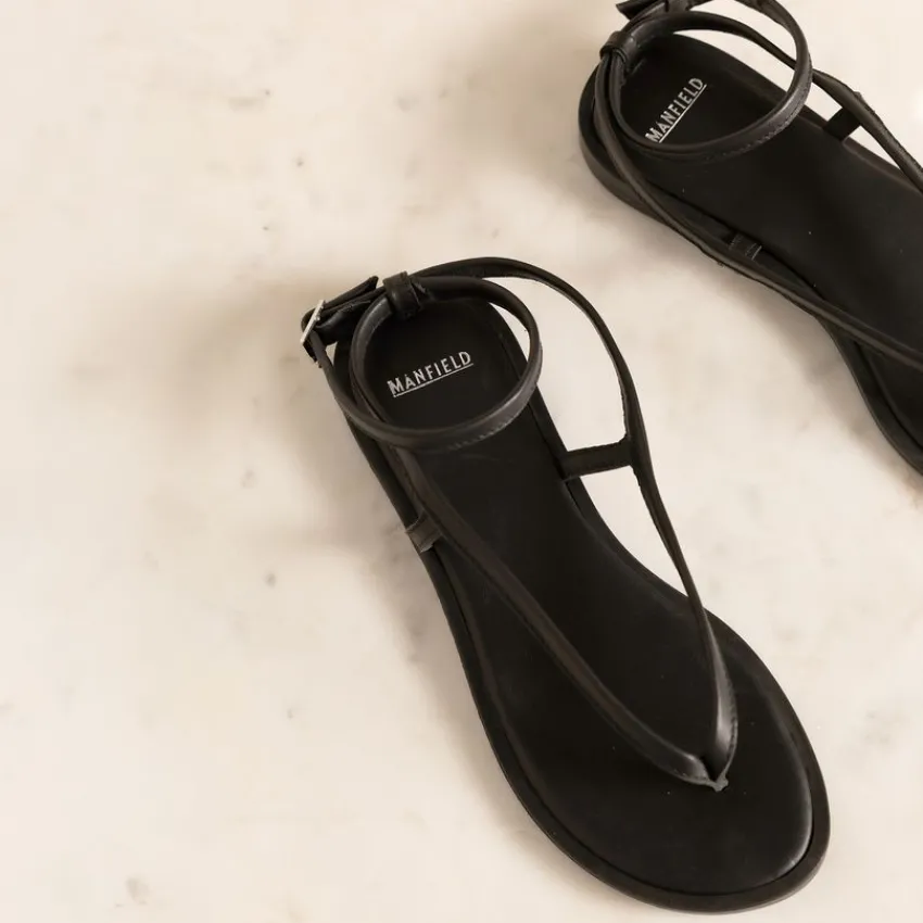 Manfield X Jolielot - Zwarte leren sandalen^DAMES Sandalen