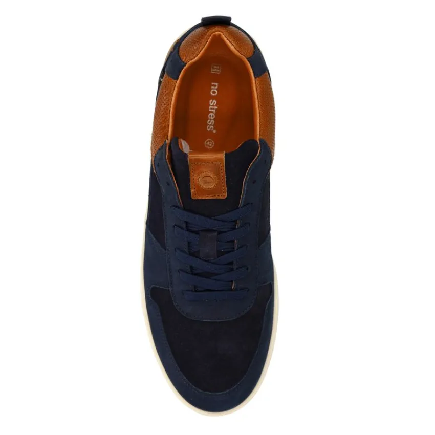 No Stress Navy blauwe nubuck sneakers^Heren Sneakers