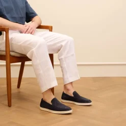 Van Lier Navy blauwe suède loafers^Heren Loafers