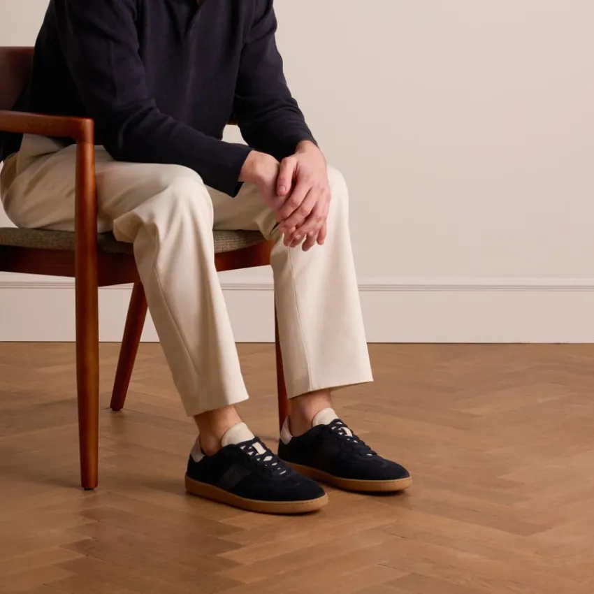 Manfield Navy blauwe suède sneakers^Heren Sneakers