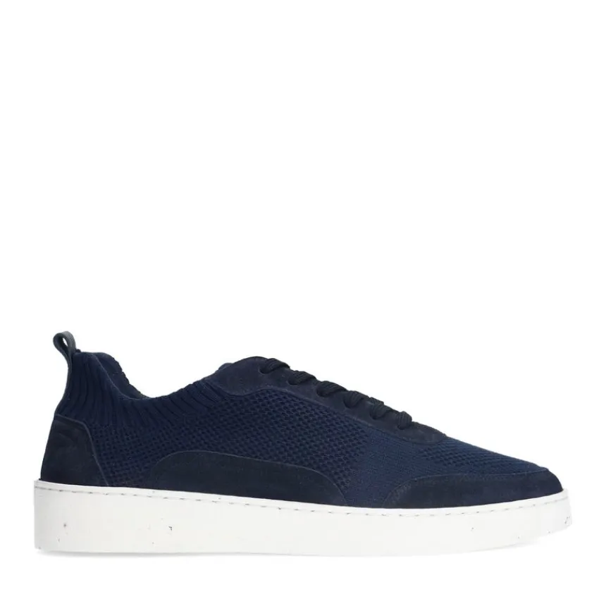 Manfield Navy knit fabric sneakers^Heren Sneakers