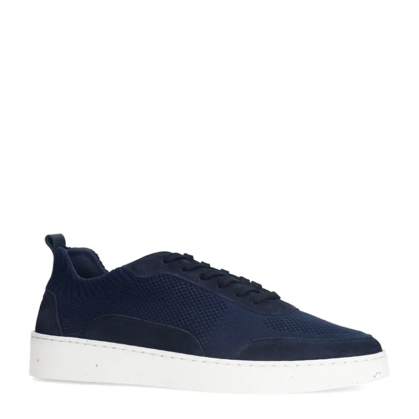 Manfield Navy knit fabric sneakers^Heren Sneakers