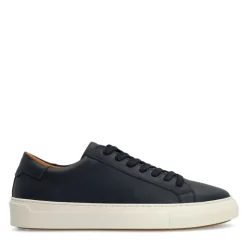 Manfield Navy leren sneakers^Heren Sneakers