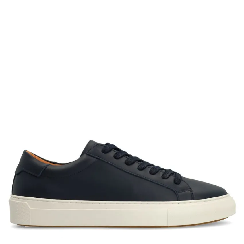Manfield Navy leren sneakers^Heren Sneakers