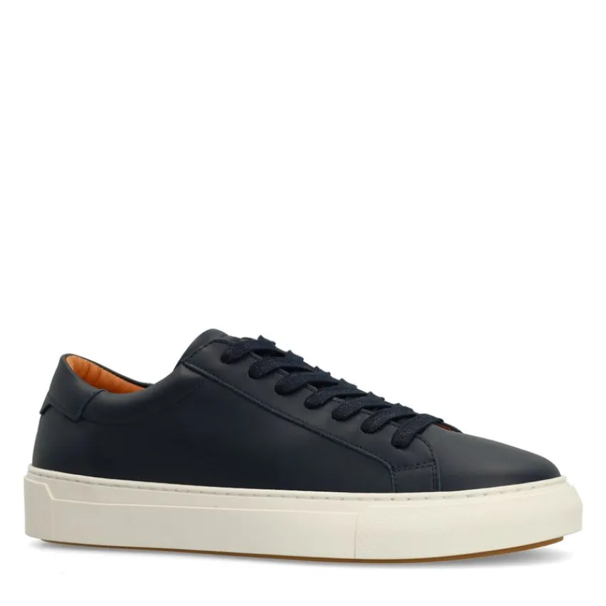 Manfield Navy leren sneakers^Heren Sneakers