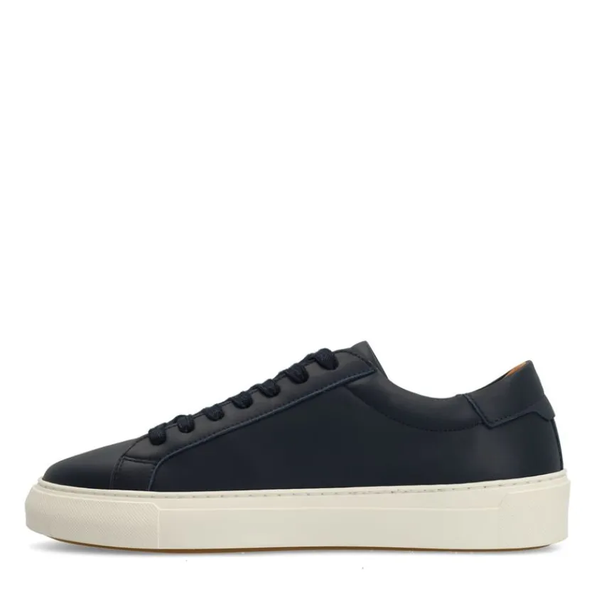 Manfield Navy leren sneakers^Heren Sneakers