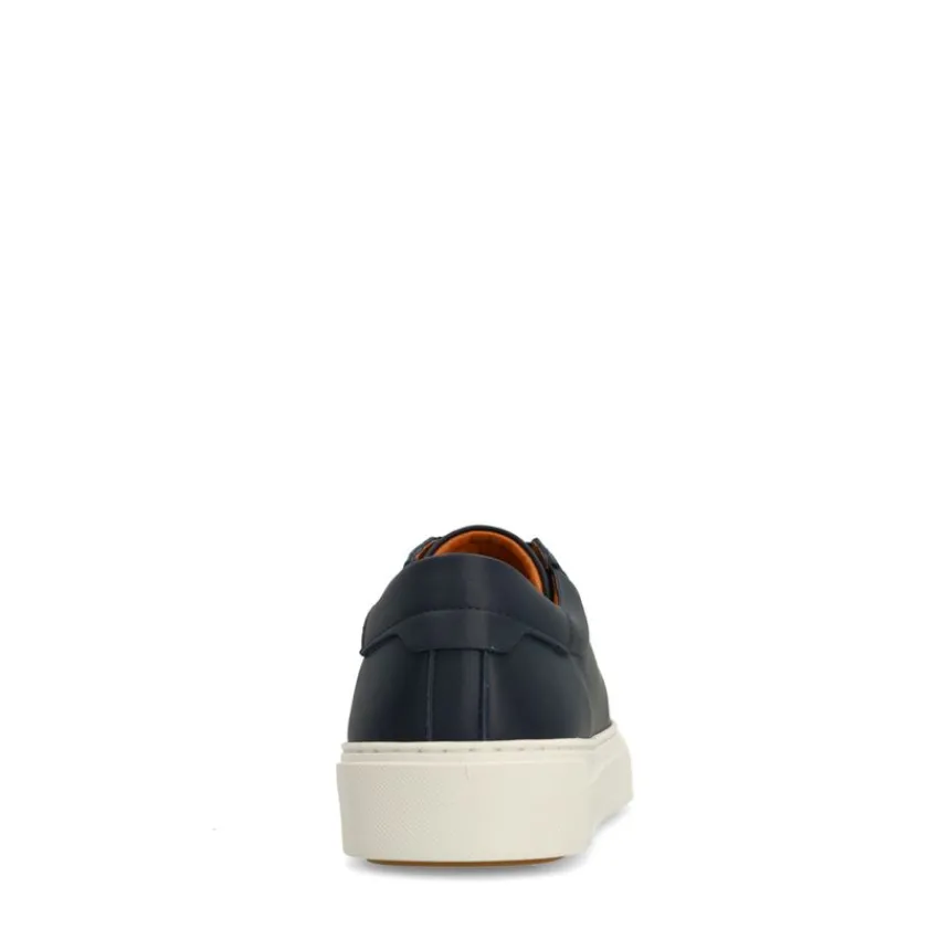 Manfield Navy leren sneakers^Heren Sneakers