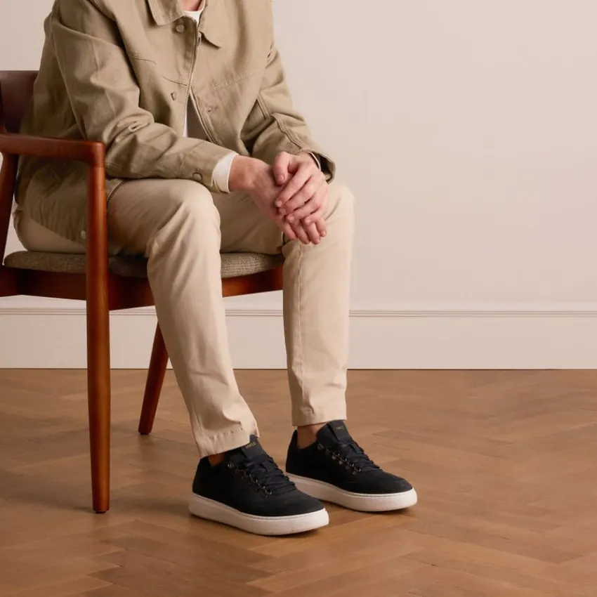 Manfield Navy nubuck sneakers^Heren Sneakers