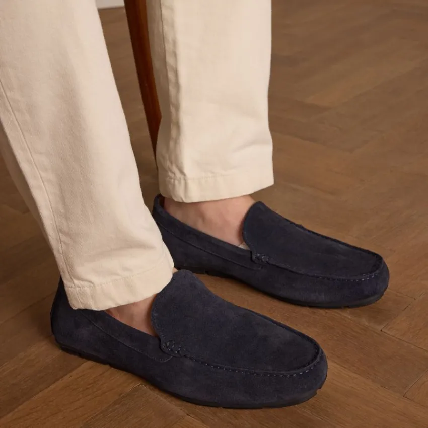 Manfield Navy suède loafer^Heren Loafers