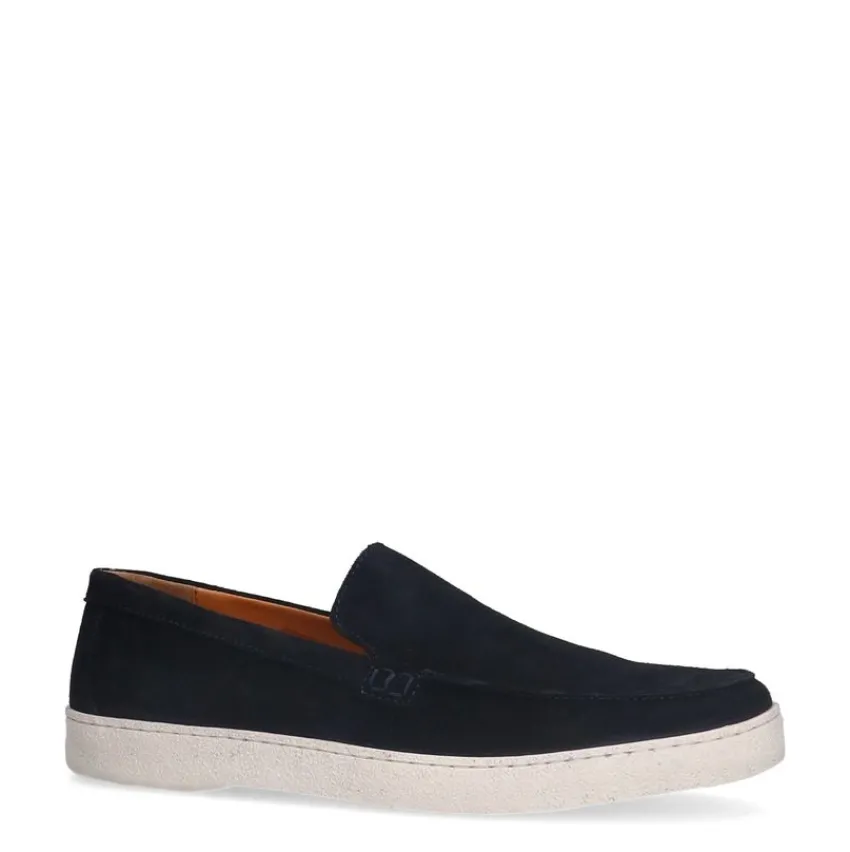 Manfield Navy suède loafers^Heren Loafers