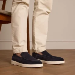 Manfield Navy suède loafers^Heren Loafers