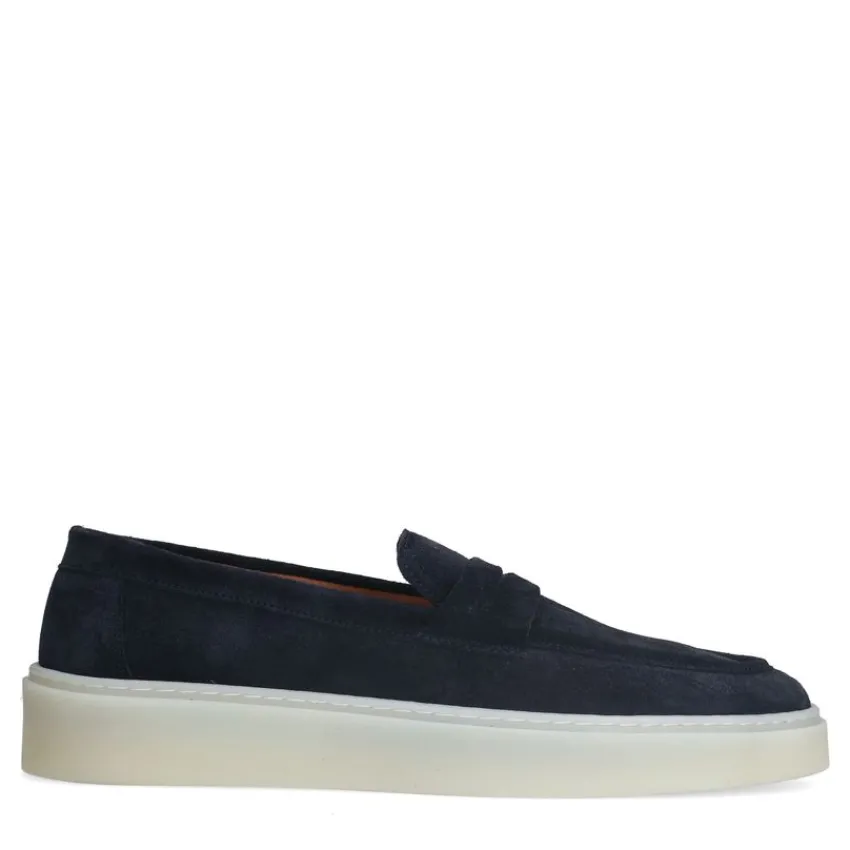 Manfield Navy suède loafers^Heren Loafers