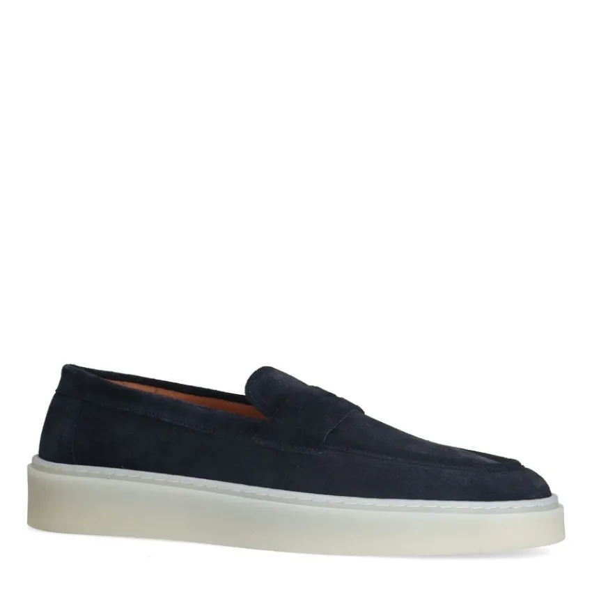 Manfield Navy suède loafers^Heren Loafers