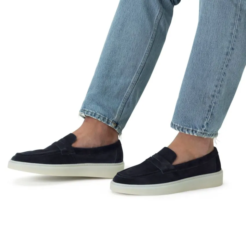 Manfield Navy suède loafers^Heren Loafers