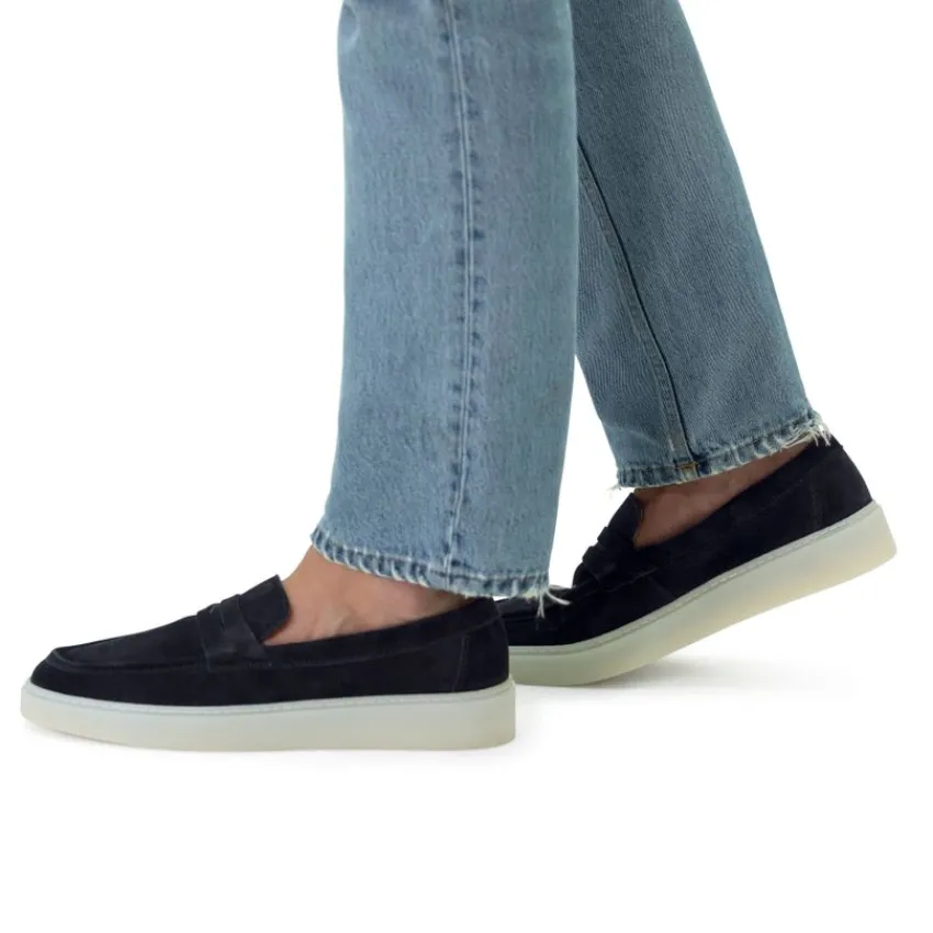 Manfield Navy suède loafers^Heren Loafers