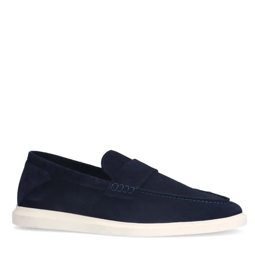 Manfield Navy suède loafers^Heren Loafers