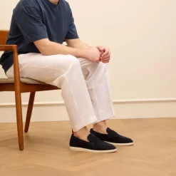 Manfield Navy suède loafers^Heren Loafers