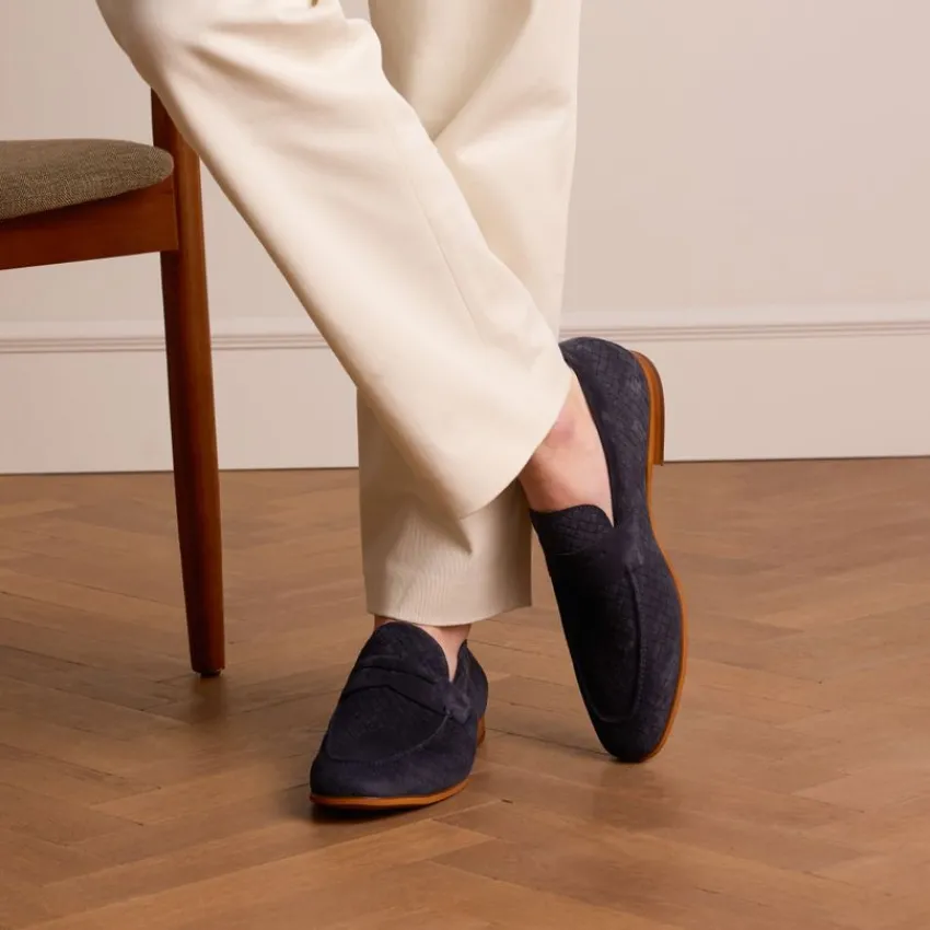 Manfield Navy suède loafers^Heren Loafers