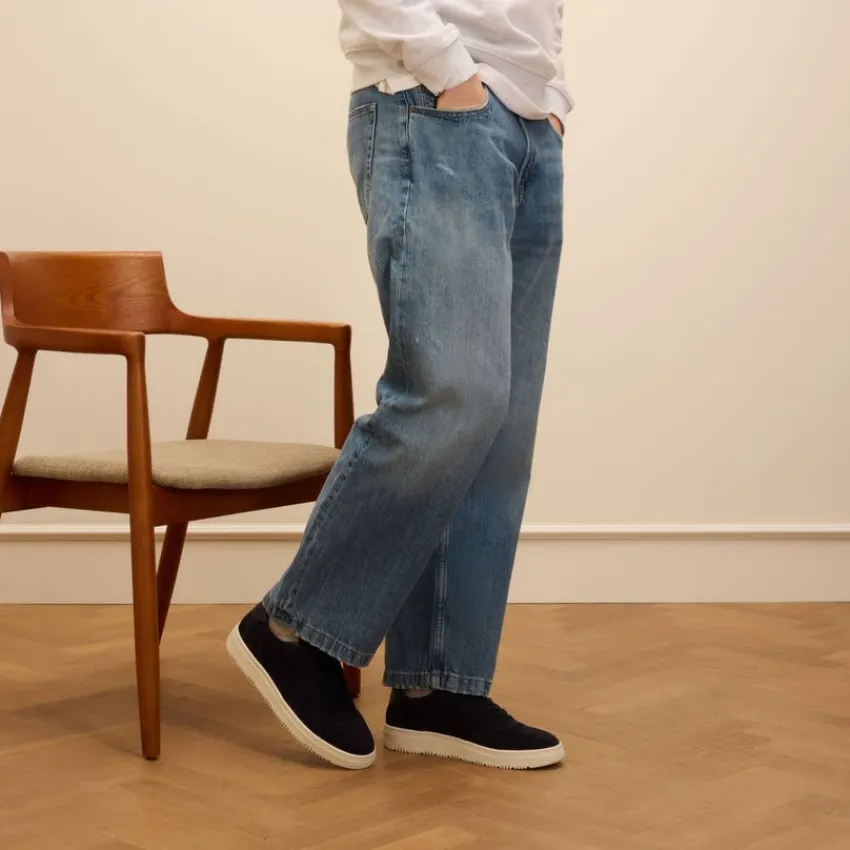 Manfield Navy suède sneakers^Heren Sneakers