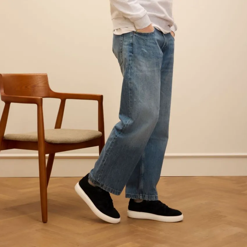 Manfield Navy suède sneakers^Heren Sneakers