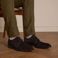 Manfield Navy suède veterschoenen^Heren Veterschoenen